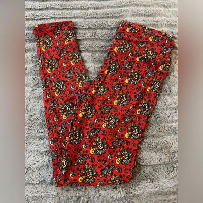 NWOT LuLaRoe One Size OS Leggings Maroon blue orange floral print Soft