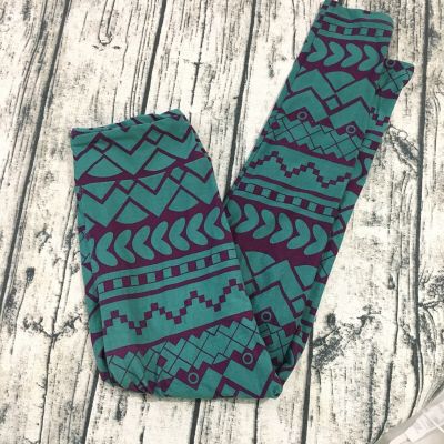 Lularoe Womens Legging Pants One Size Green Maroon Abstract Unicorn Stretch