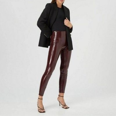 Spanx Women's Faux Patent Leather Leggings Shiny High-Waisted Ruby Size Medium