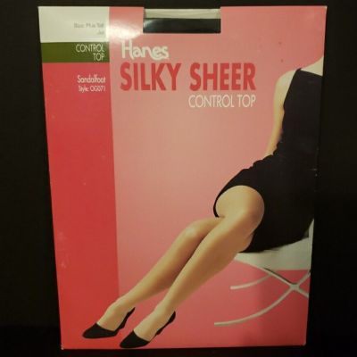 Vintage Hanes Silky Sheer Control Top Sandalfoot Pantyhose Plus Tall Jet Black