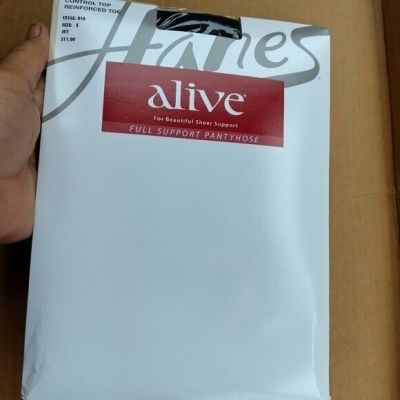 New Women's Hanes Alive Full Support Control Top Pantyhose Size E Jet Black