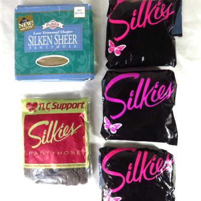 Lot Of 5 Vtg 90's Silkies Pantyhose / Sz LARGE / BEIGE