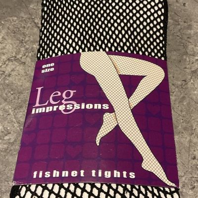 NIP Leg Impressions Black Nylon Fishnet Tights 1 Pair OS Fits: 4’10-5’9” 100-165