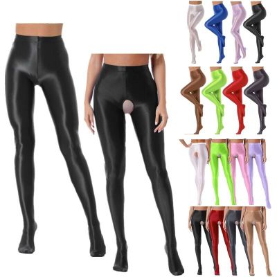 Women Shiny Oil Pantyhose Footed Silk Stockings High Waist Translucent Tights