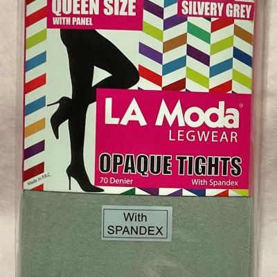 LA Moda Legwear Opaque Tights W/ Spandex Panel Queen Size Silver Grey 1 Pair New