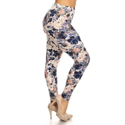 Plus Size Women Floral Printed High Waisted Knit Leggings In Skinny Fit