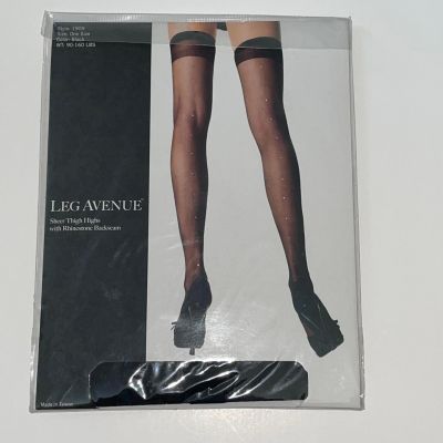 SEXY BLACK SHEER NYLON THIGH HGIH RHINESTONE BACK SEAM HOSIERY COSTUME UA1909