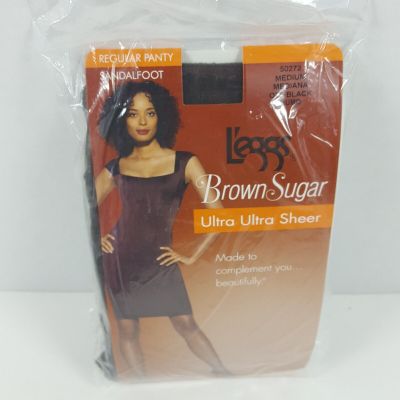 NEW L'eggs Brown Sugar Ultra Ultra Sheer Pantyhose Medium Off Black Sandalfoot