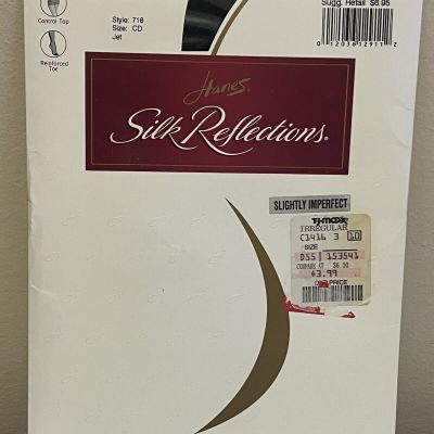 2000 Hanes Silk Reflections Sheer #718 CD Jet Black Pantyhose Control Top NEW