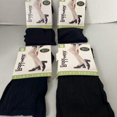 Vtg Legs Wear Tights Soft And Silky Black Lot OF 4  Tights NEW 3 Navy 1 Blk Q