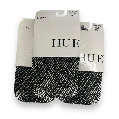 HUE Womens Wool Boucle Net Open Tights Black Wool Nylon Blend 3 Pair Size M/ L