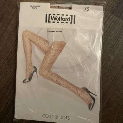 Wolford Colored Dots Tights (Brand New) Xs Sahara/ Blue Dots