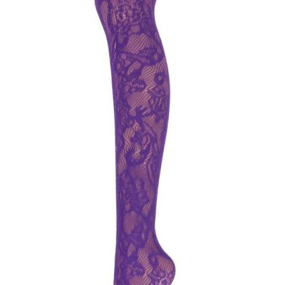 TBFT Womens purple lace stockings Thick fishnet pantyhose Rose Print One Size