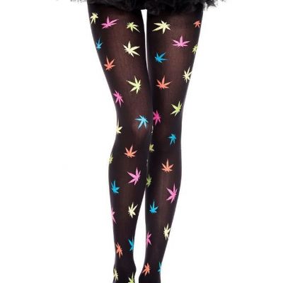 sexy MUSIC LEGS weed MARIJUANA leaf RAINBOW opaque STOCKINGS tights PANTYHOSE