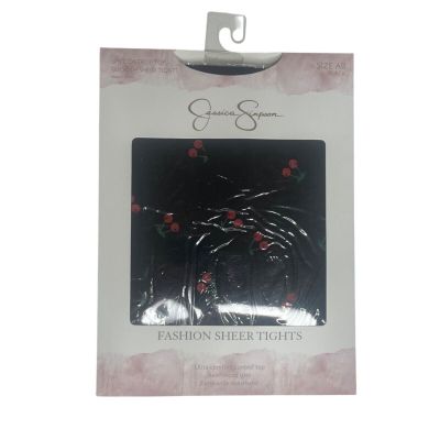 Jessica Simpson Sheer Tights Pantyhose Cherry Print Black Size AB New