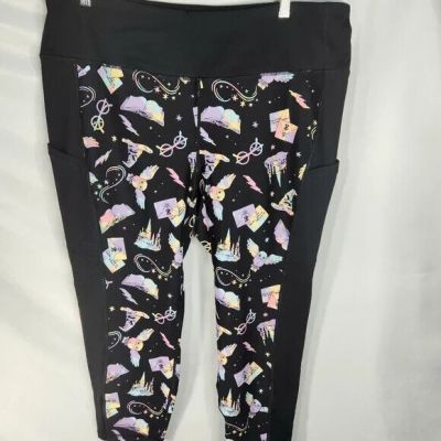 Harry Potter NWOT Black Multicolored Capris Leggings Side Pockets Plus Size 3X