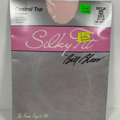 Silky Fit Bill Blass control top pantyhose size B pretty in pink sandalfoot