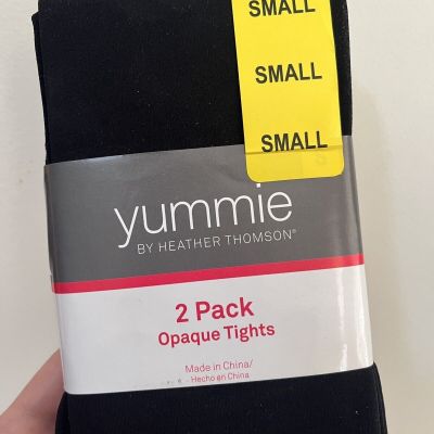 NEW! WOMENS YUMMIE BY HEATHER THOMPSON 2 PACK OPAQUE TIGHTS! S blk+grey