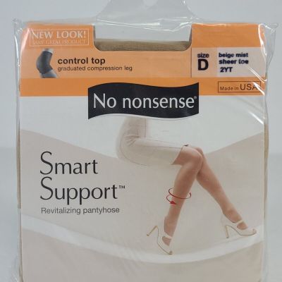 No Nonsense Smart Support Pantyhose Control Top Size D Beige Mist Sheer Toe