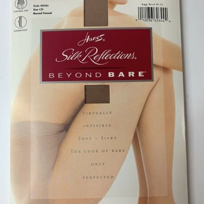 New Hanes Silk Reflections Control Top Sandalfoot Pantyhose Beyond Natural SZ CD