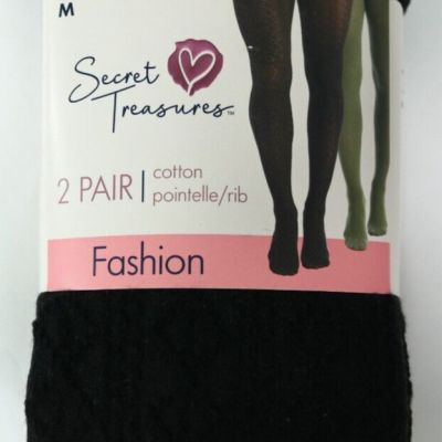 Women's Ladies 2 Pack Black Green Opaque Fashion Tights Size Medium NEW