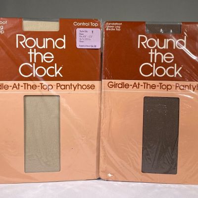 Vintage Round The Clock Girdle At The Top Pantyhose - Mulit Color - Lot of 2