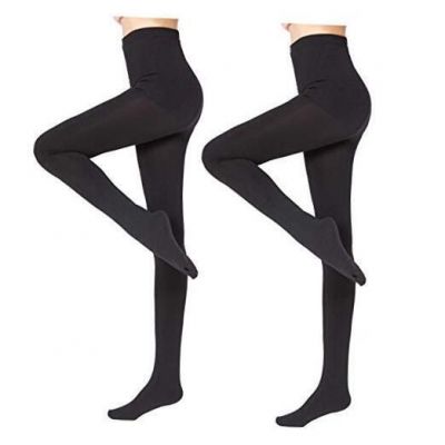 2 Pairs Fleece Lined Tights Women,Opaque Warm Winter Thermal Large Black