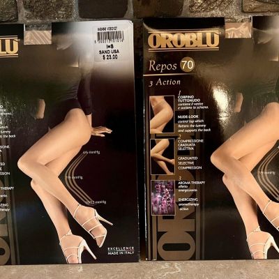 OROBLU Repos 70 3 Action Legs Tights Size SMALL Sand NIB MEDIUM COMPRESSION Lot