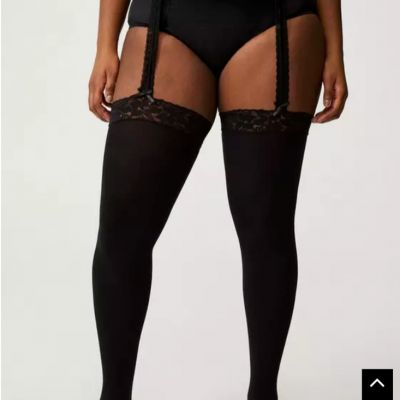 Torrid 1X 2X Black Opaque Faux Plus Thigh High Garter Belt Tights NWT