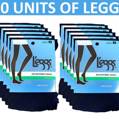 Leggs Casuals Womens Black Opaque Body Microfiber Tights Size B Set of 10