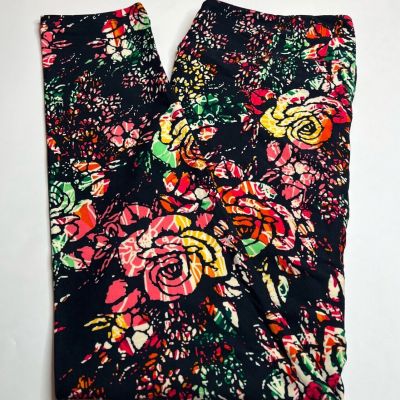 NEW LuLaRoe TC Leggings BLUE Colorful ROSE Flower Modern ABSTRACT Romantic Art