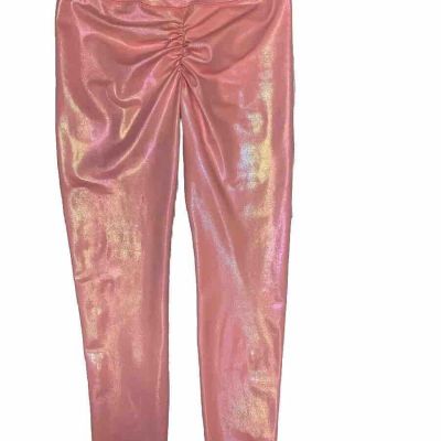 peach shiny leggings Med