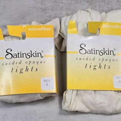 Vintage Lot 2 Ivory Satinskin Pantyhose B Sueded Opaque NWT Microfiber Nylon