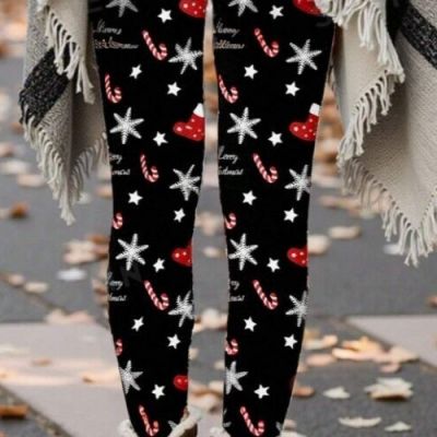 NWT SHEIN Christmas Snowflake Star Print Winter Leggings Plus Size  14/1XL #201