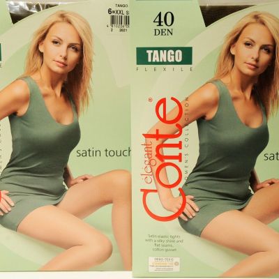 Conte Tango 40 Denier Satin Touch Sheer 2 Waist Pantyhose 2 pairs size 6 Shade