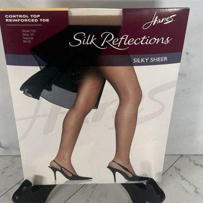 New Hanes Silk Reflections Silky Sheer Natural Pantyhose Size EF Control Top