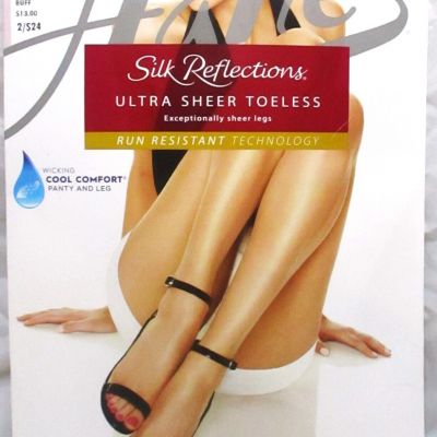 Hanes Silk Relections Ultra Sheer Toeless Cool Comfort Buff Sz EF New