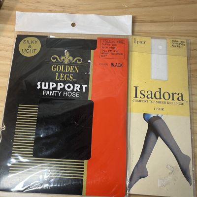 Lot Of 1 Golden Legs Queen Sz Support Pantyhose Black & 1 White Isadora Knee Hi