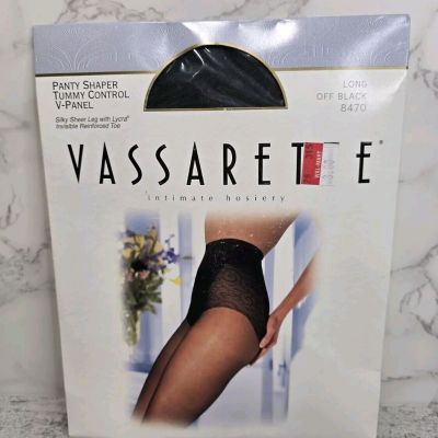 Vintage VASSARETTE Long Off Black Shaper Tummy Control V-Panel Hosiery Pantyhose