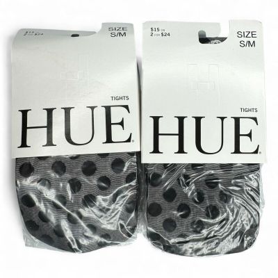 Hue Sheer Dot Control Top Tights Womens Size S/ M Black 2 Pairs NWT