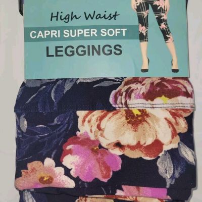 Lildy High Waist Capri Super Soft Floral Leggings NEW Size L-2XL