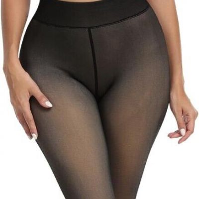 Thermal Fleece Lined Tights Women's Sheer Look Warm Winter Pantyhose - Black