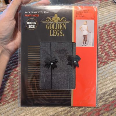 New Sexy Golden LEGS Black QUEEN STOCKINGS w/bows PANTYHOSE nylon HOSIERY