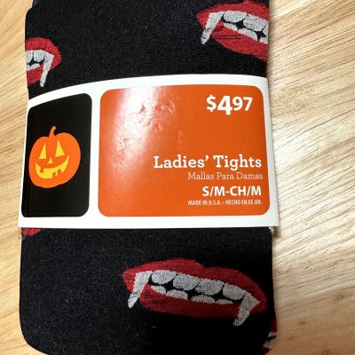 NIP Ladies HALLOWEEN Tights Vampire Teeth Sz Small/Med  90-130 Pounds 4'10