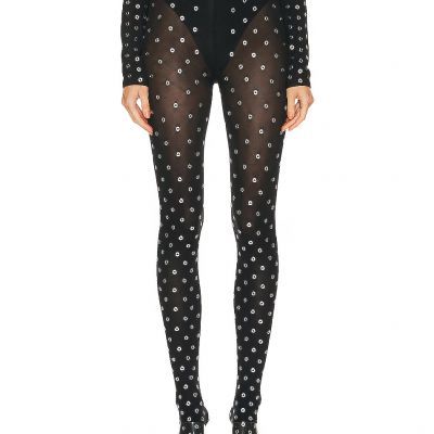 ALAIA Opaque Tights Noir & Argent Black Eyelets S NIB $1010