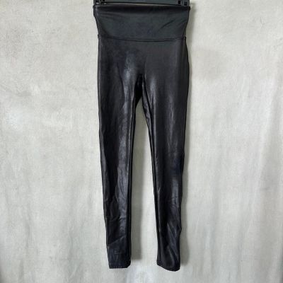 SPANX Faux Leather Black Shiny Leggings Size Small