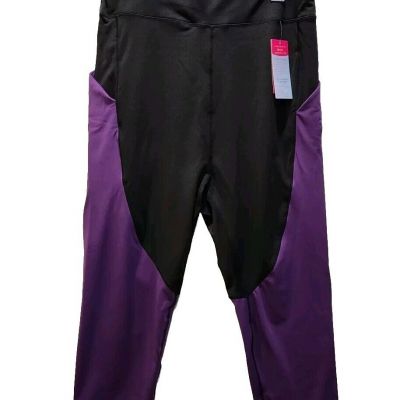 Pop Fit 4XL Womens Black/Purple High Rise 3/4 Leggings With Pockets POP1256-5