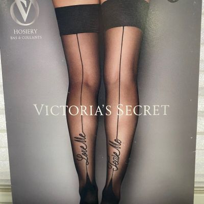 VICTORIA'S SECRET TEASE BACK SEAM THIGH HIGH HOSIERY STOCKING BLACK MEDIUM LARGE