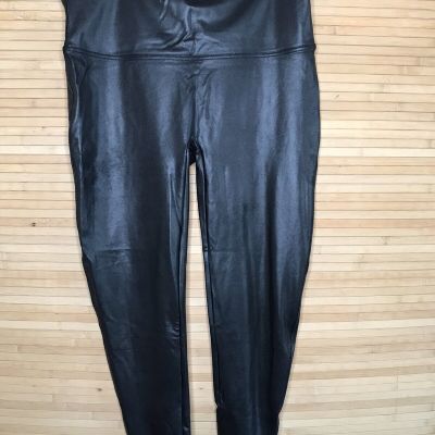 SPANX Plus Size Faux Leather Black Leggings - Size 3X Petite 3XP