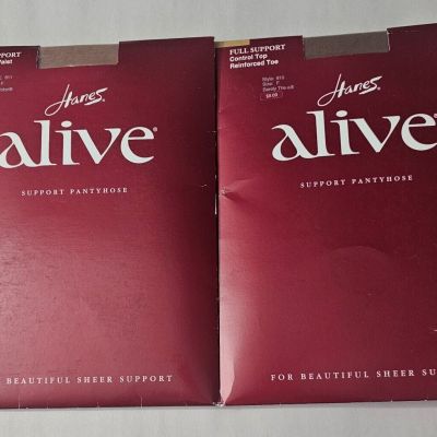 2 Prs Hanes Alive Full Support Control Top Pantyhose Size F Barely Little Color